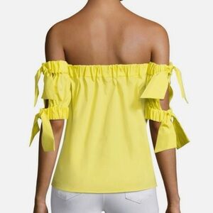 Milly Bow Sleeve Details Off-the-Shoulder Elasticized Neckline Yellow Top Sz S